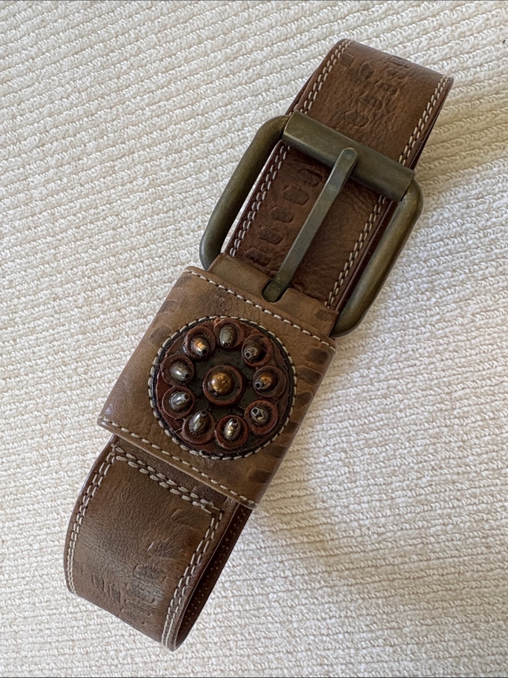Vintage Lucio Herrezuelo Brown Leather Belt with Studded Accent